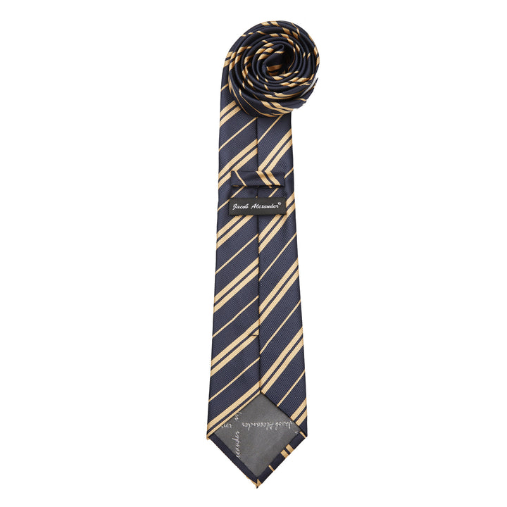 Double Gold Stripe Extra Long Tie - Navy