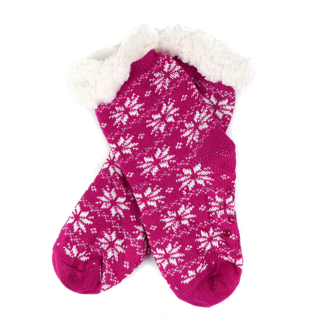 Kid's Snowflakes Plush Fuzzy Sherpa Slipper Socks - Pink