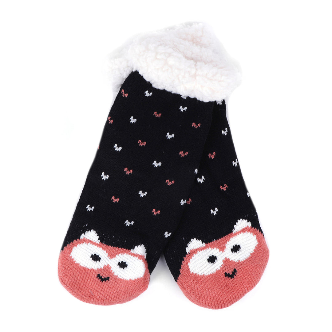 Kid's Cats and Hearts Plush Fuzzy Sherpa Slipper Socks - Black