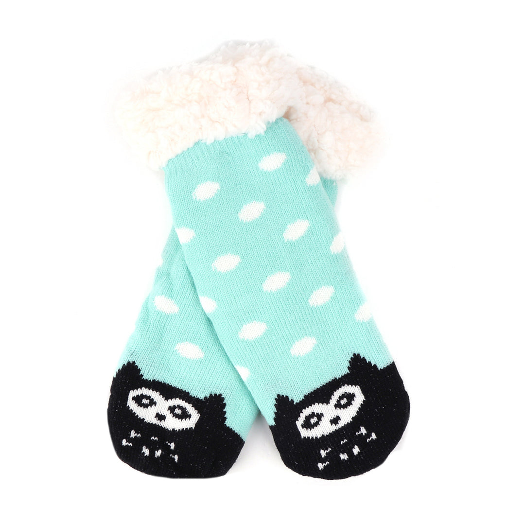 Kid's Plush Winter Fleece Owl Dots Fuzzy Sherpa Socks - Baby Blue