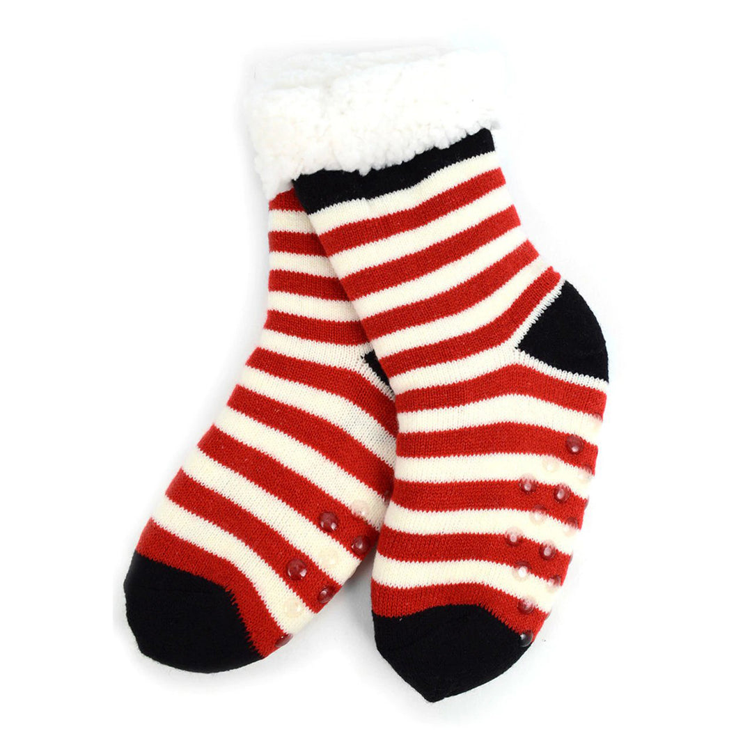Kid's Red Stripes Plush Sherpa Slipper Socks