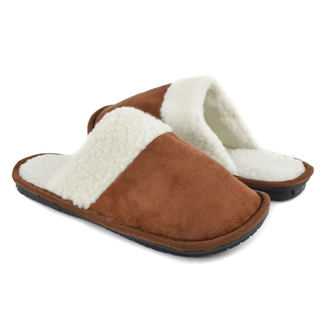 Solid Color Classic Comfy Fuzzy Slippers - Brown - Small