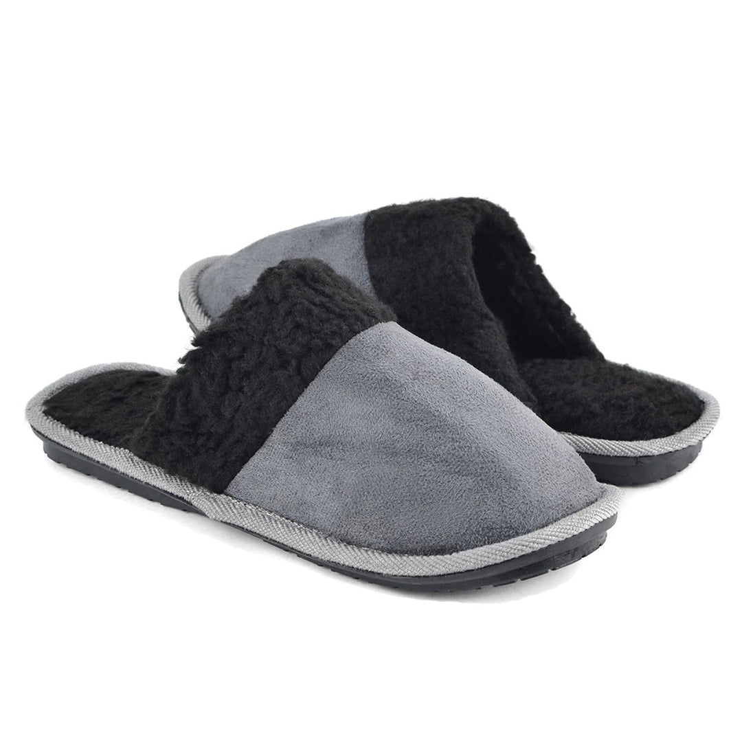 Solid Color Classic Comfy Fuzzy Slippers - Gray - Medium