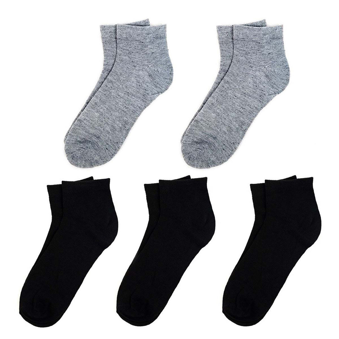 5 Pair Pack Ankle Solid Color Classic Socks - Black Gray