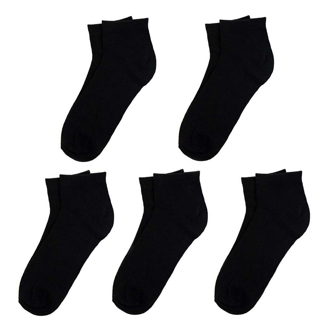 5 Pair Pack Ankle Solid Color Classic Socks - Black
