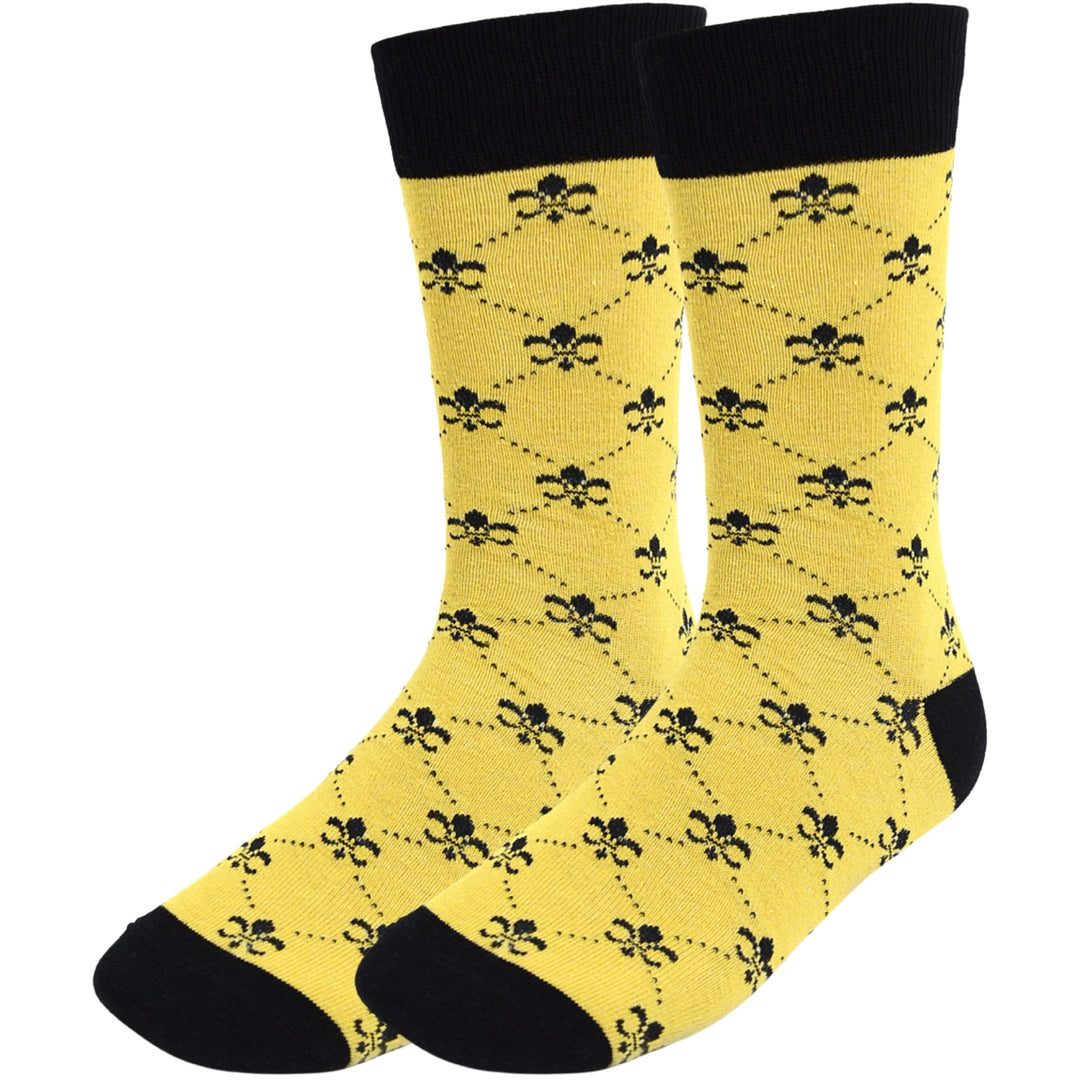 Fleur-de-lis Grid Line Socks - Black Gold