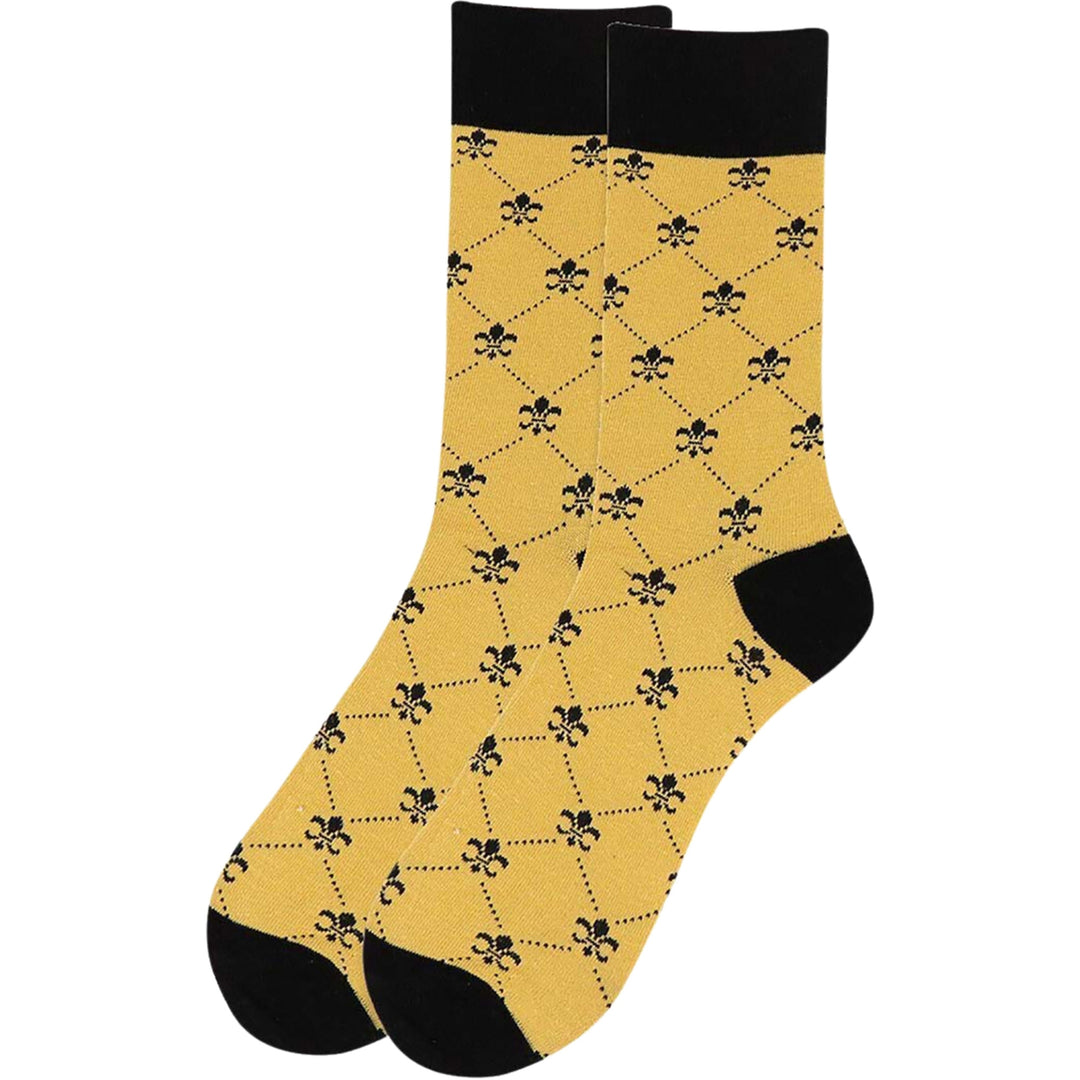 Fleur-de-lis Grid Line Socks - Black Gold