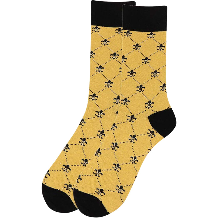 Fleur-de-lis Grid Line Socks - Black Gold