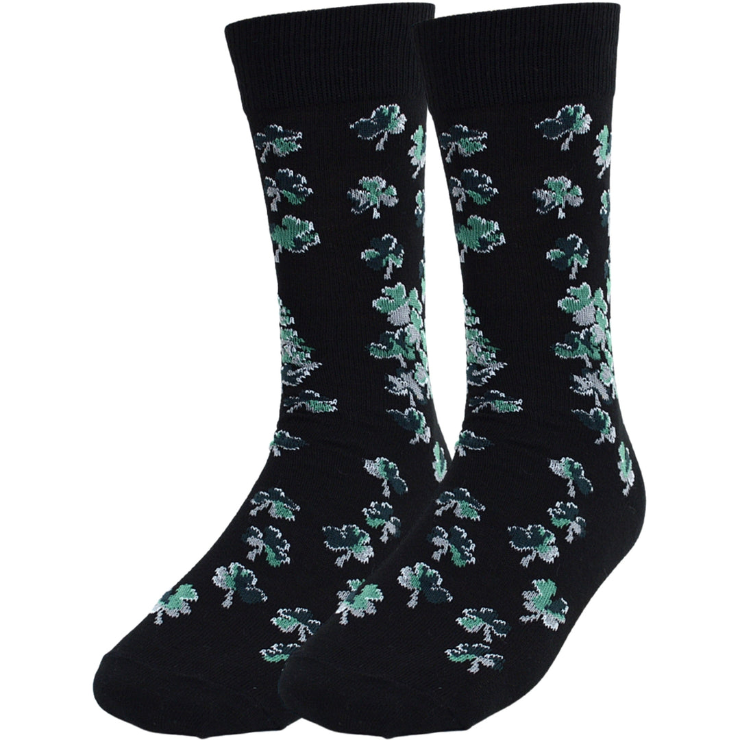 Clovers St. Patrick's Day Shamrock Crew Novelty Socks - Black