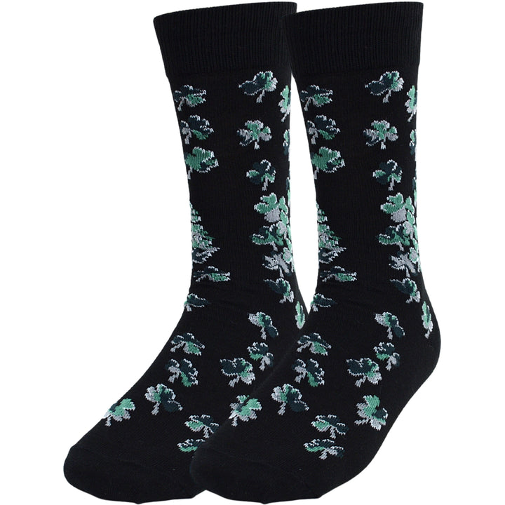 Clovers St. Patrick's Day Shamrock Crew Novelty Socks - Black