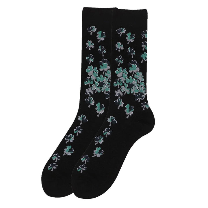 Clovers St. Patrick's Day Shamrock Crew Novelty Socks - Black
