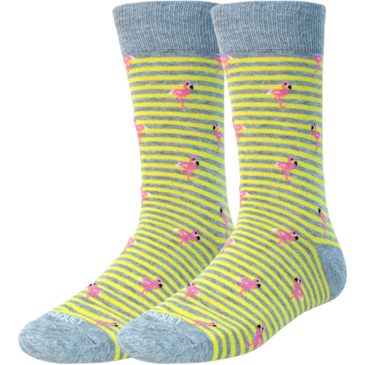 Flamingo Striped Premium Crew Novelty Socks - Yellow