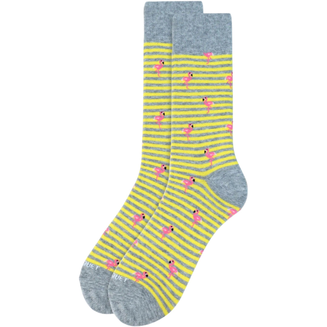 Flamingo Striped Premium Crew Novelty Socks - Yellow