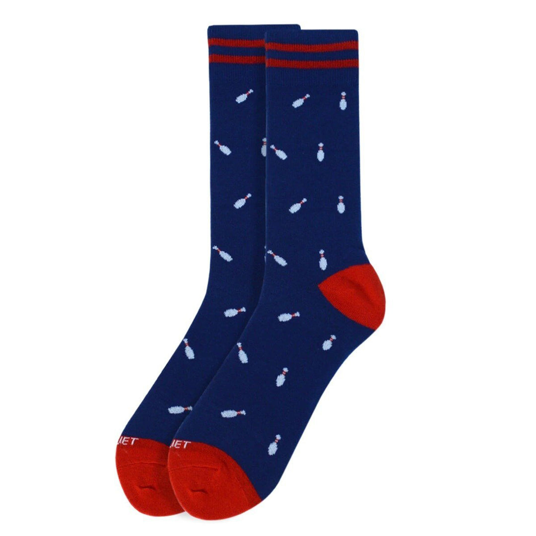 Bowling Pins Premium Crew Novelty Socks - Navy