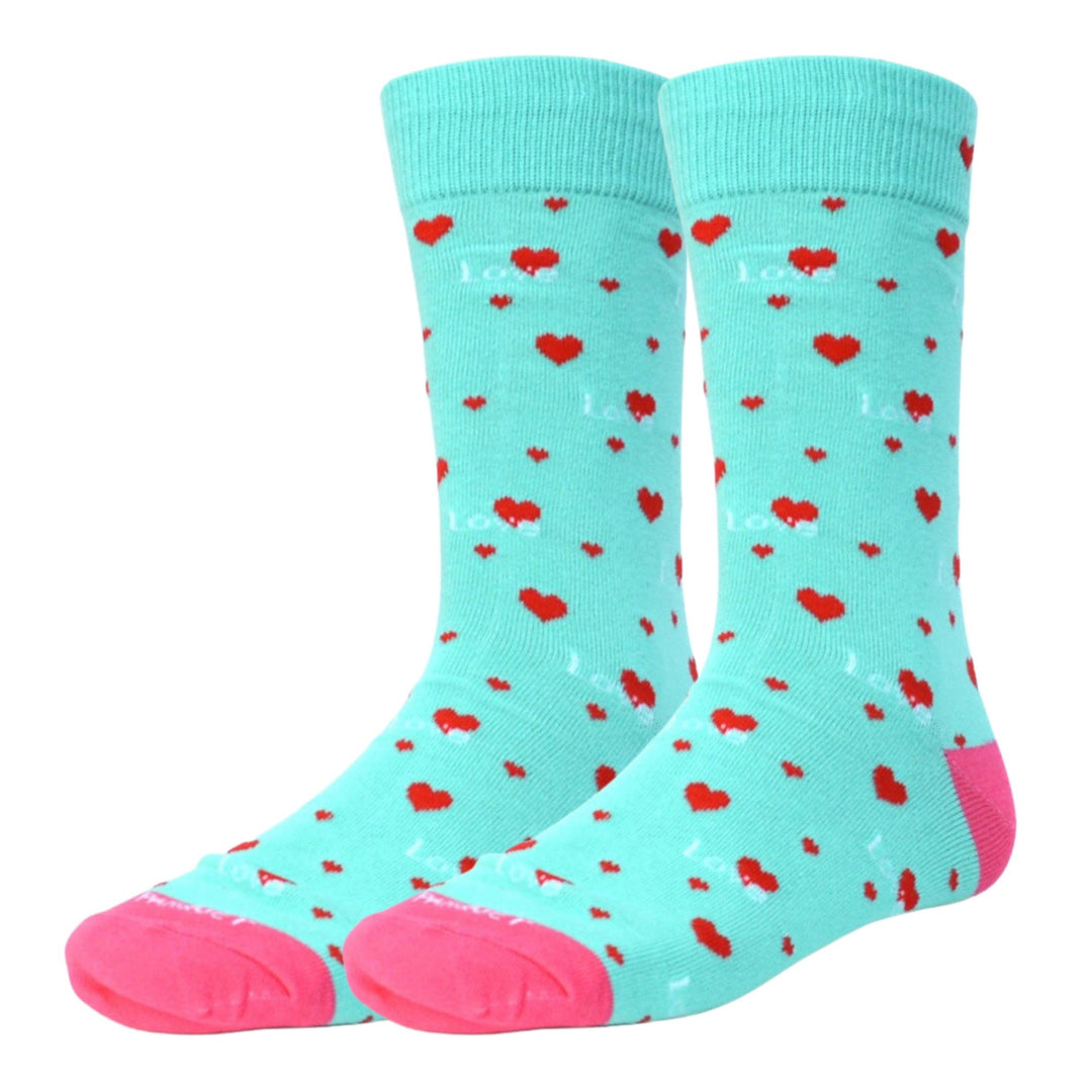 Valentine's Love Heart Premium Crew Novelty Socks - Mint