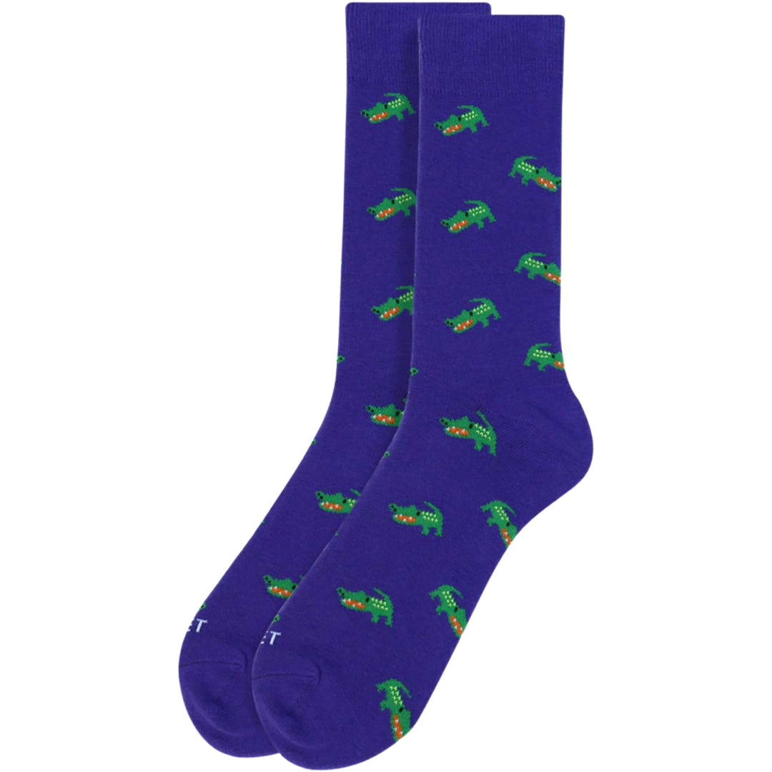 Mini Crocodile Premium Crew Novelty Socks - Plum Green