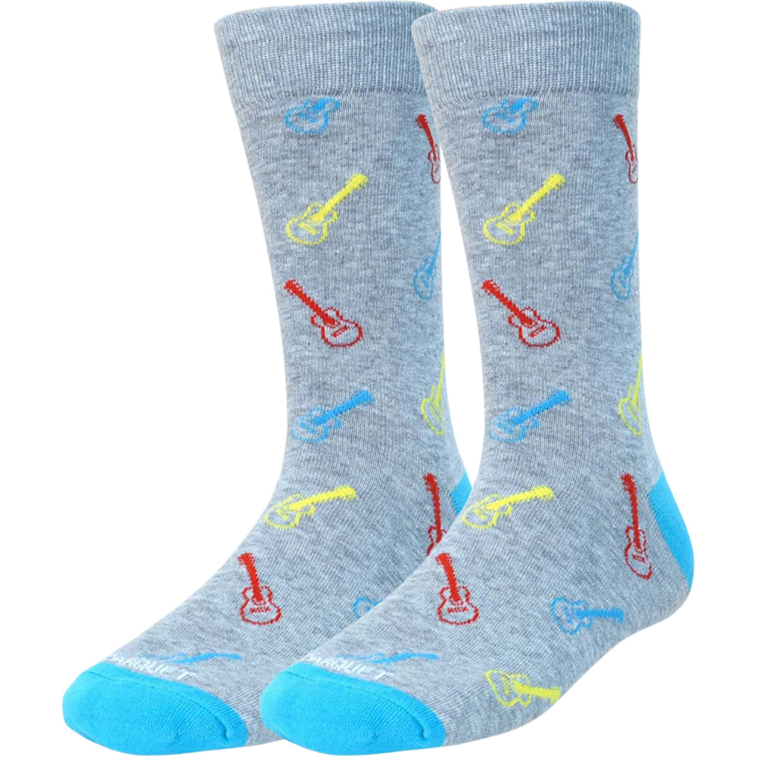 Mini Guitars Premium Crew Novelty Socks - Light Gray