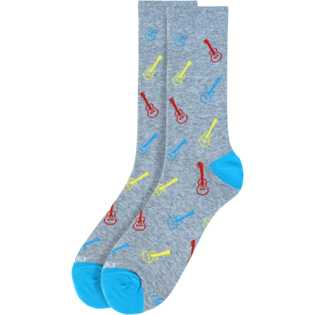 Mini Guitars Premium Crew Novelty Socks - Light Gray