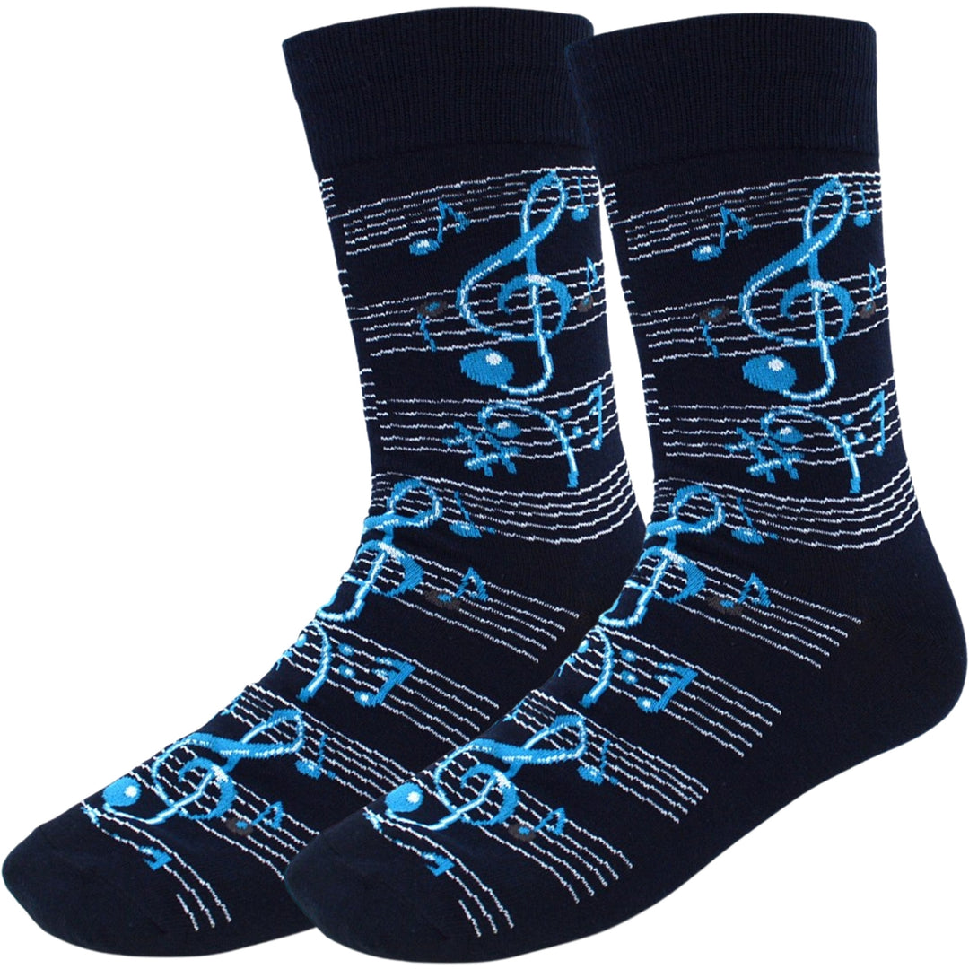 Music Notes Crew Novelty Socks - Black