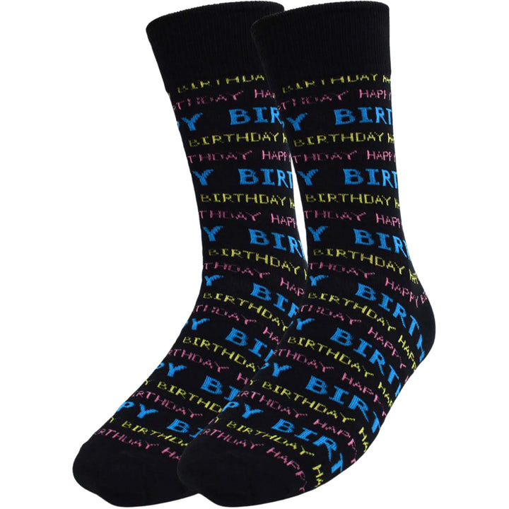 Happy Birthday Texts Crew Novelty Socks - Black Blue