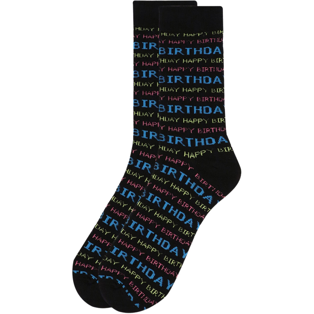 Happy Birthday Texts Crew Novelty Socks - Black Blue
