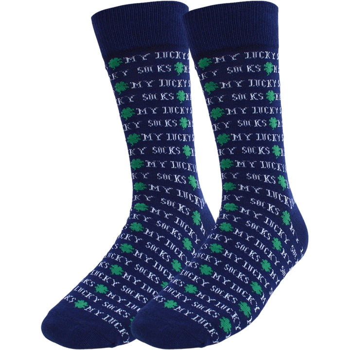 My Lucky Shamrock Clover St. Patrick's Day Crew Novelty Socks - Navy