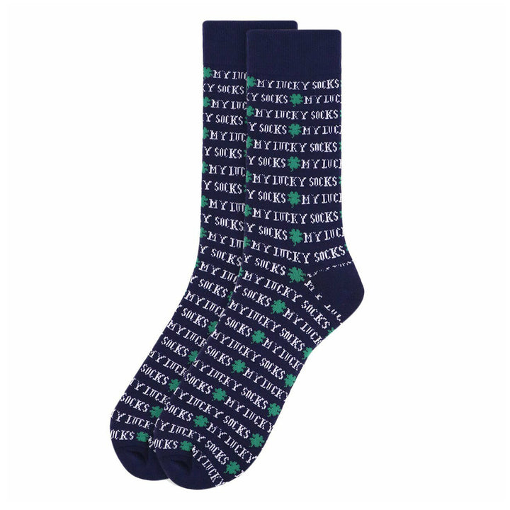 My Lucky Shamrock Clover St. Patrick's Day Crew Novelty Socks - Navy