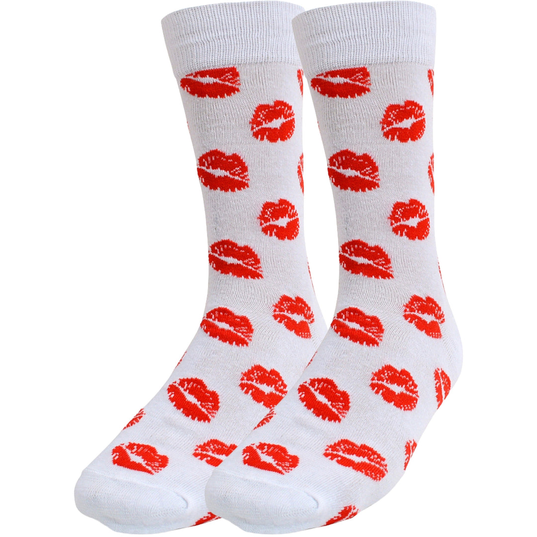 Valentine's Lips Crew Novelty Socks - White