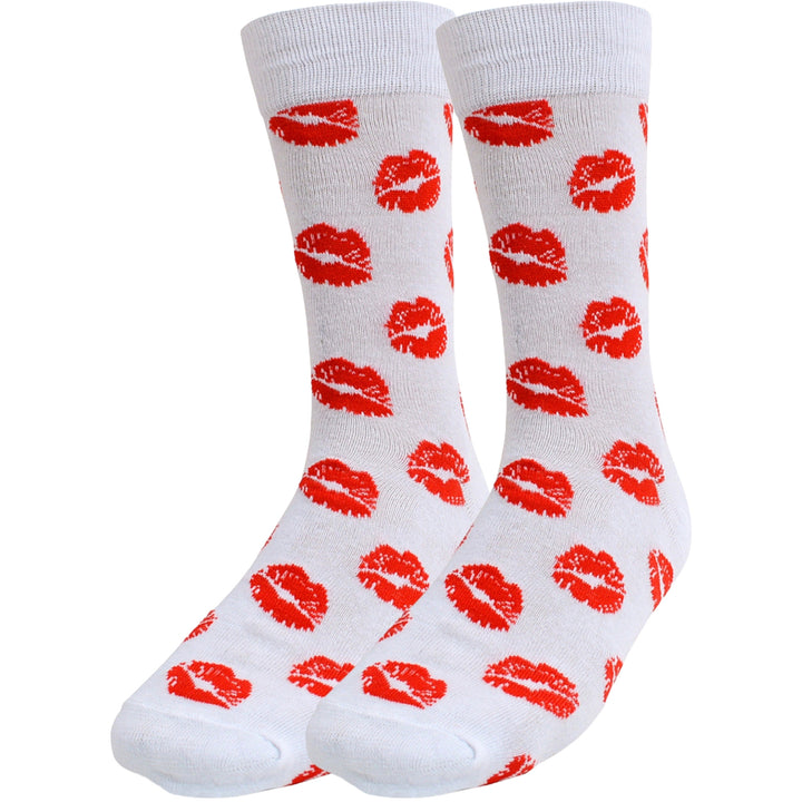 Valentine's Lips Crew Novelty Socks - White