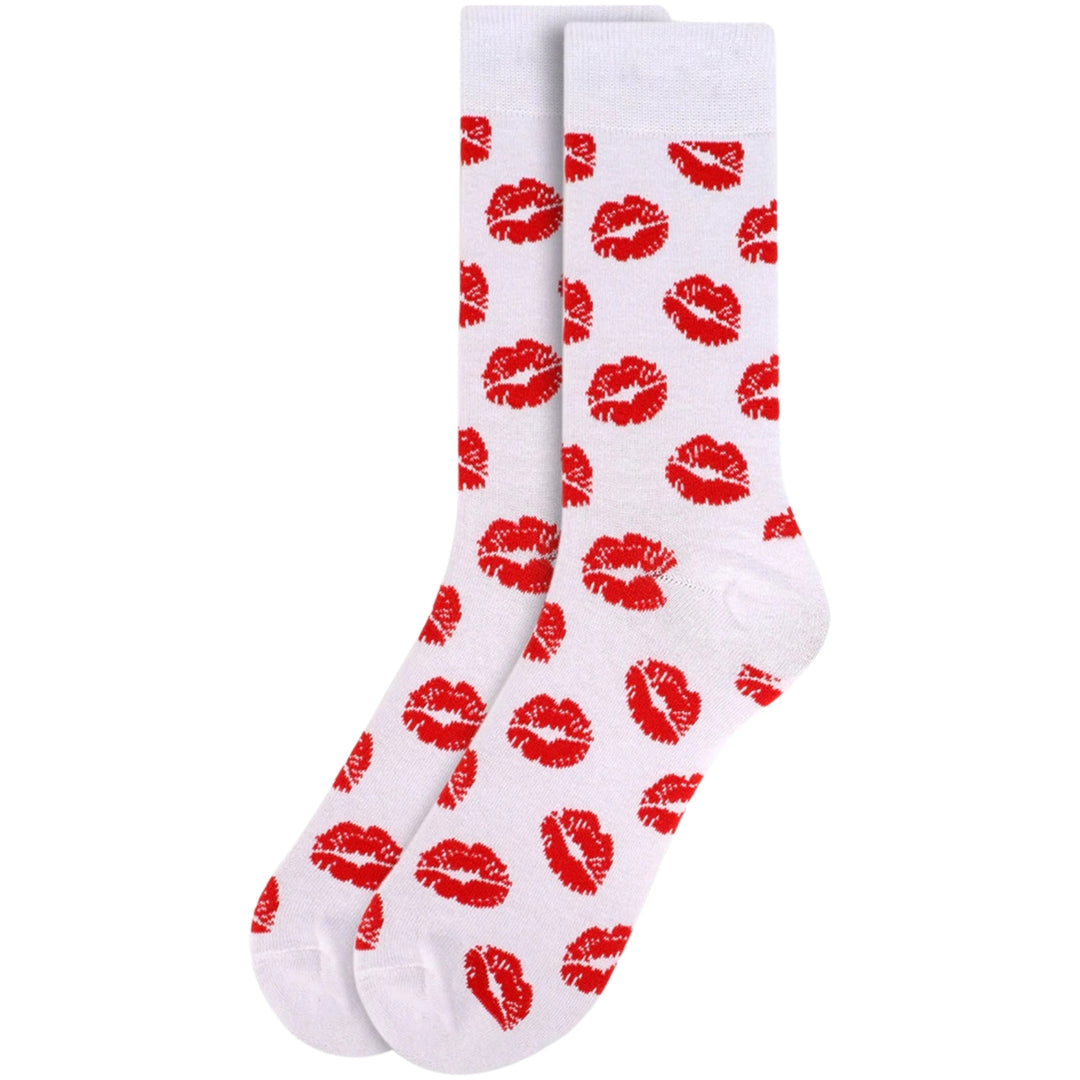 Valentine's Lips Crew Novelty Socks - White