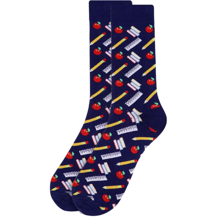 School Supplies Crew Novelty Socks - Navy Blue