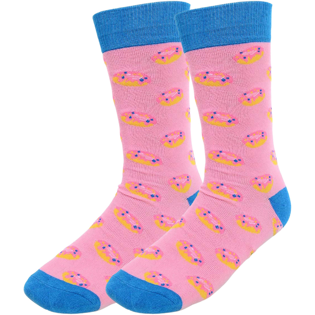 Strawberry Doughnut Crew Novelty Socks - Pink Blue