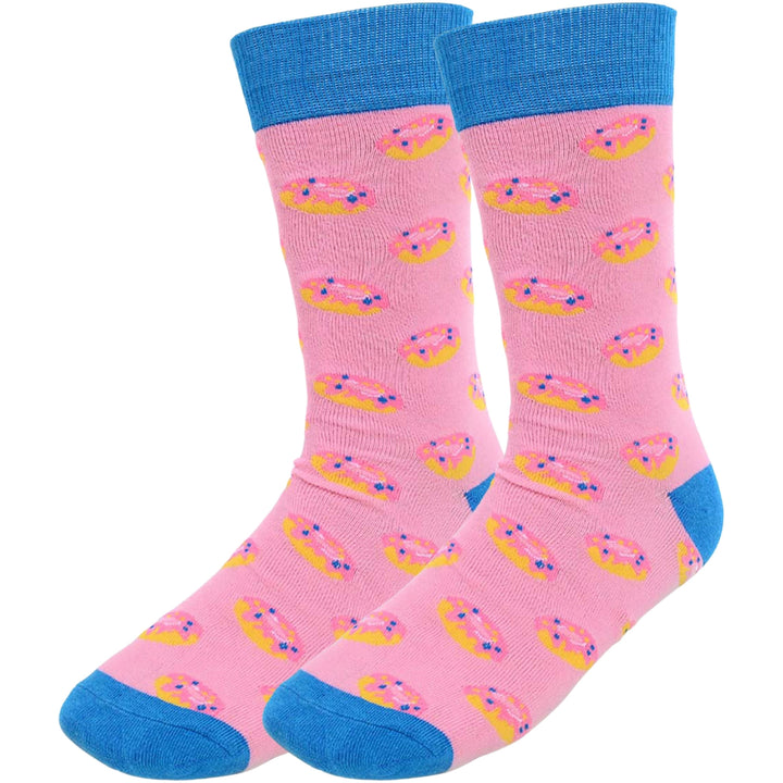 Strawberry Doughnut Crew Novelty Socks - Pink Blue