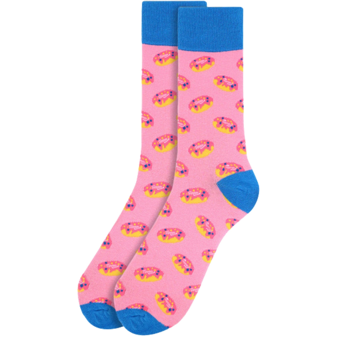 Strawberry Doughnut Crew Novelty Socks - Pink Blue