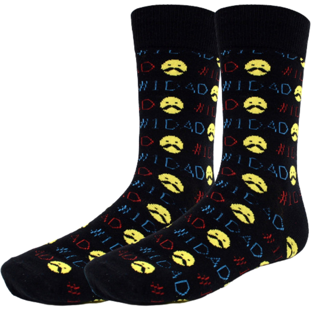 # 1 Dad Mustache Emoji Crew Novelty Socks - Black