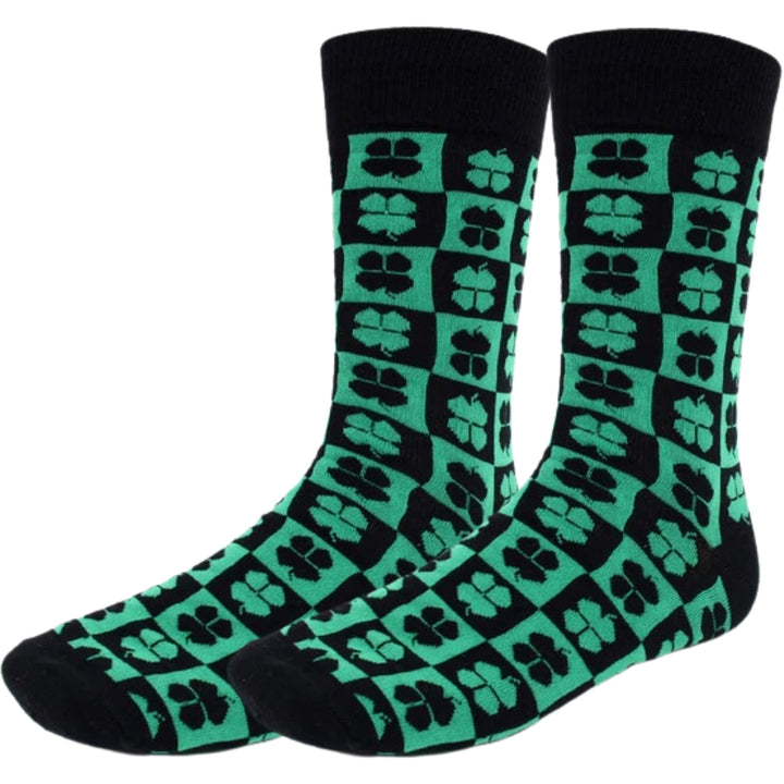 St. Patrick's Day Shamrock Clover Grid Crew Novelty Socks