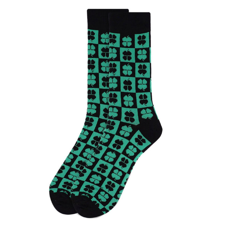 St. Patrick's Day Shamrock Clover Grid Crew Novelty Socks