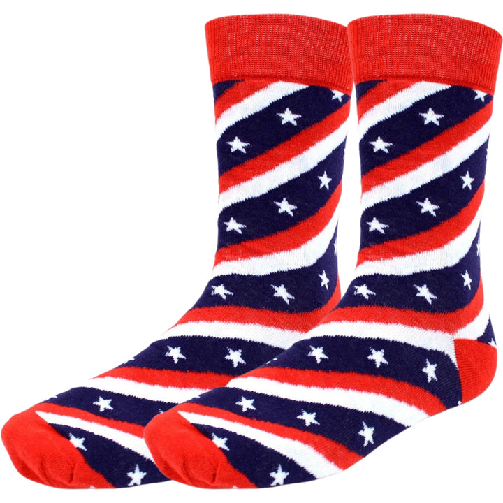 U.S.A. Flag Of America Stars Stripes Crew Novelty Socks - Red White Blue