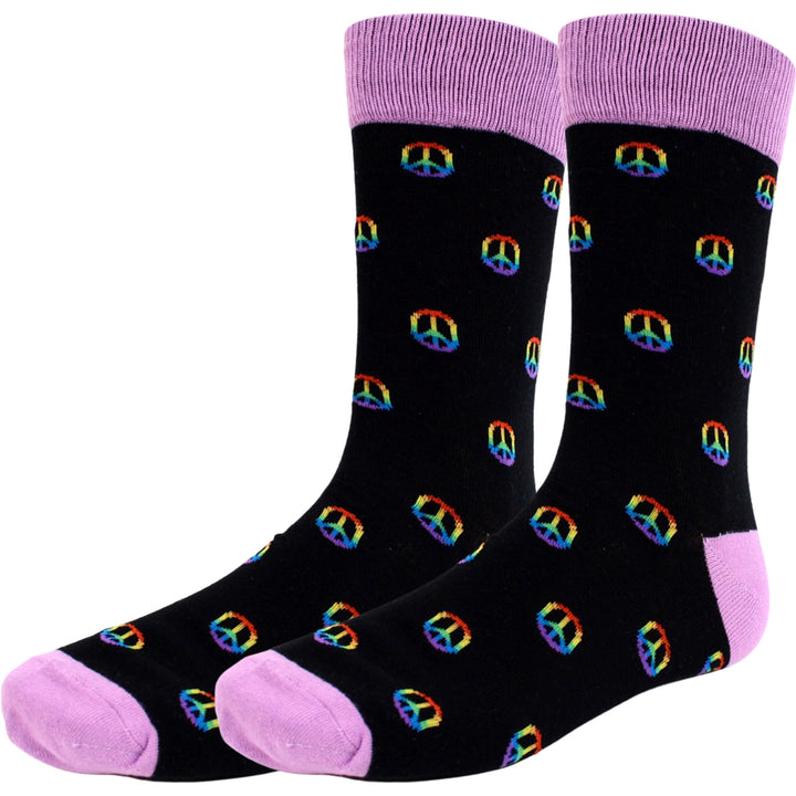 Peace Sign Crew Novelty Socks - Black