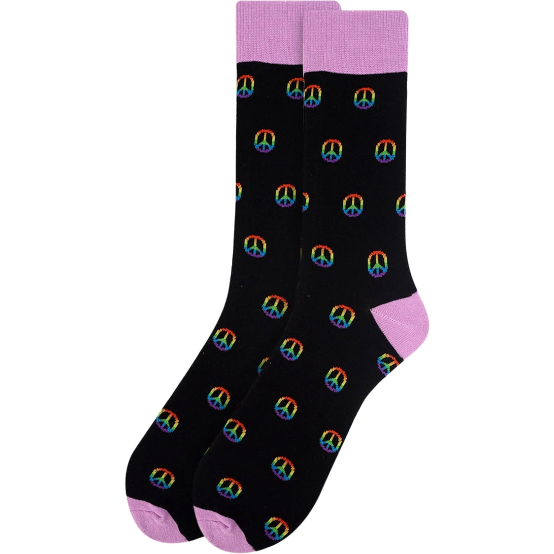 Peace Sign Crew Novelty Socks - Black