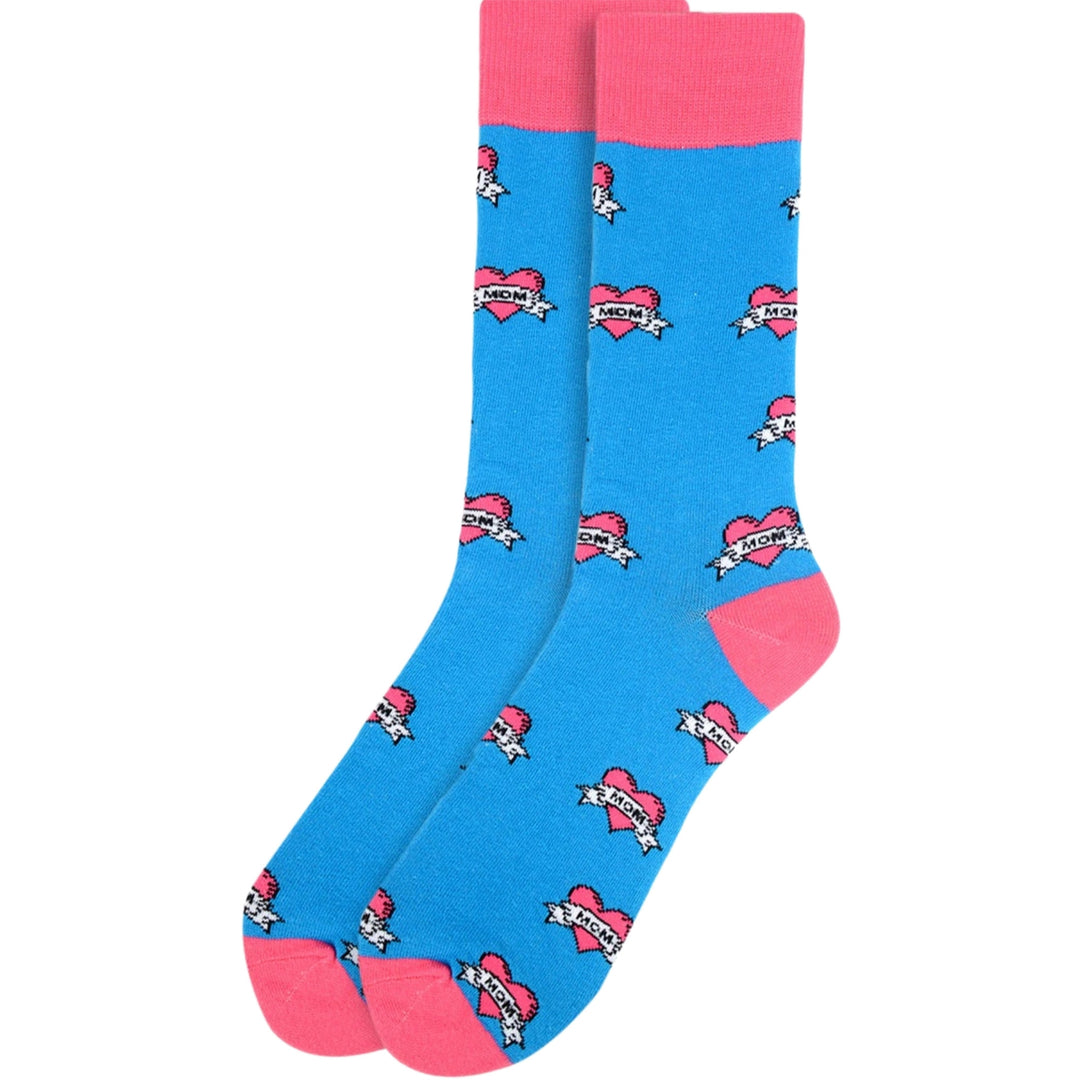 Love Mom Crew Novelty Socks - Blue