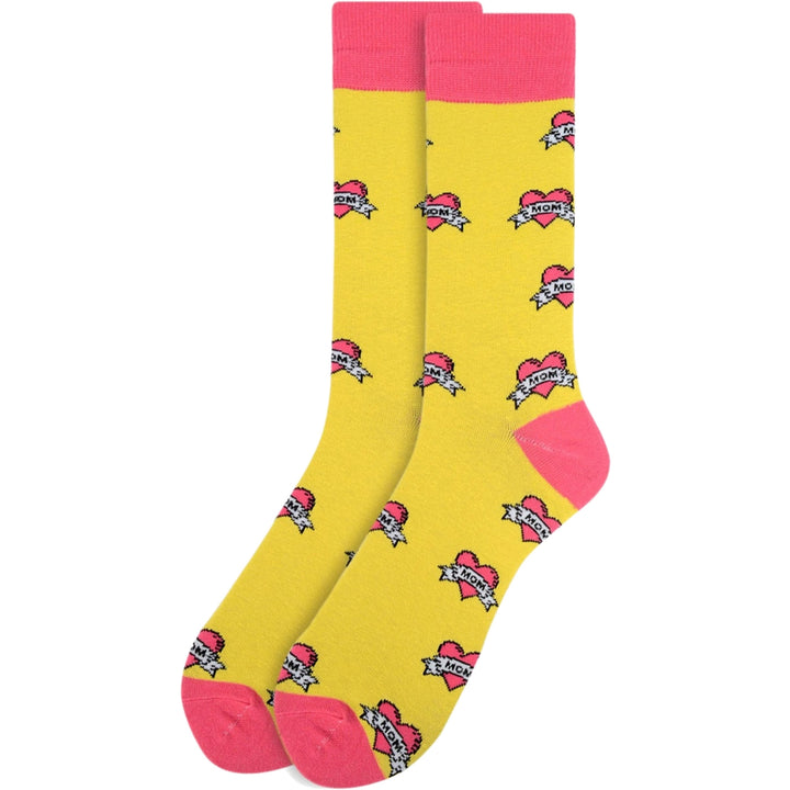 Love Mom Crew Novelty Socks - Yellow