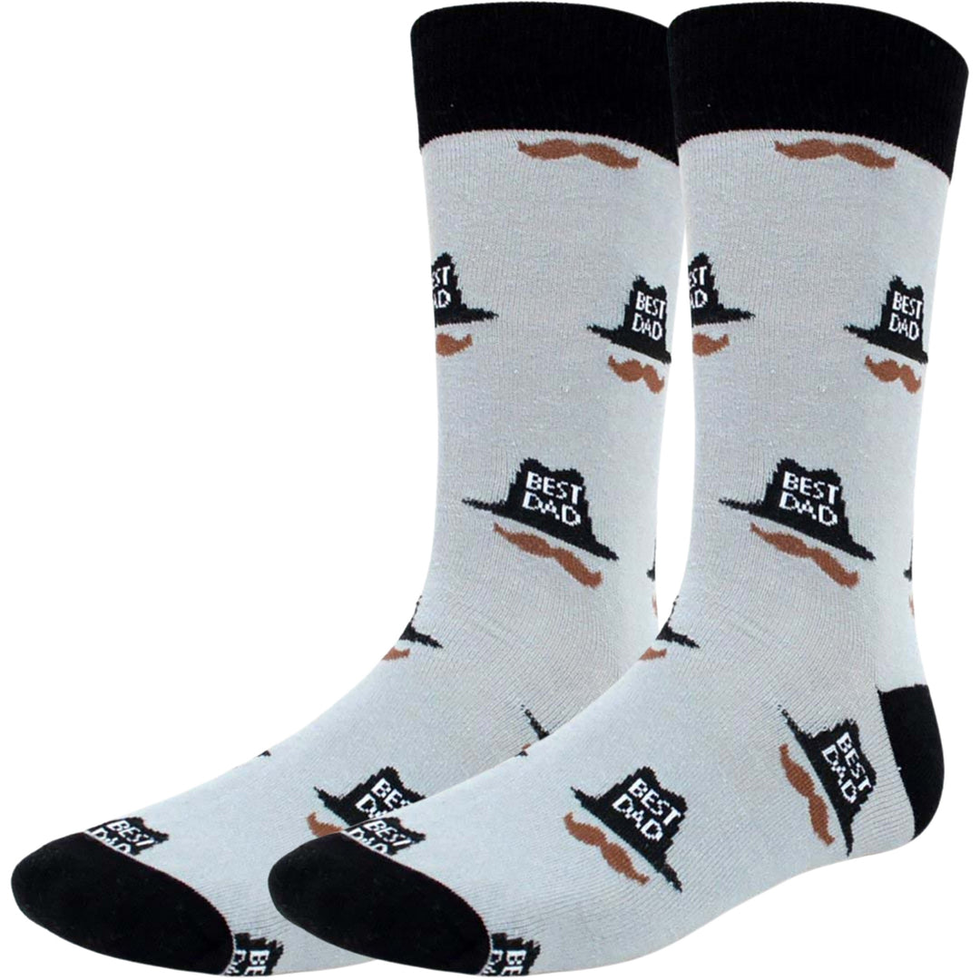 Best Dad Hat and Mustache Crew Novelty Socks - Gray