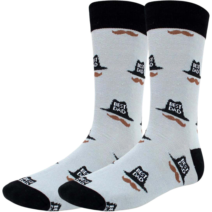 Best Dad Hat and Mustache Crew Novelty Socks - Gray