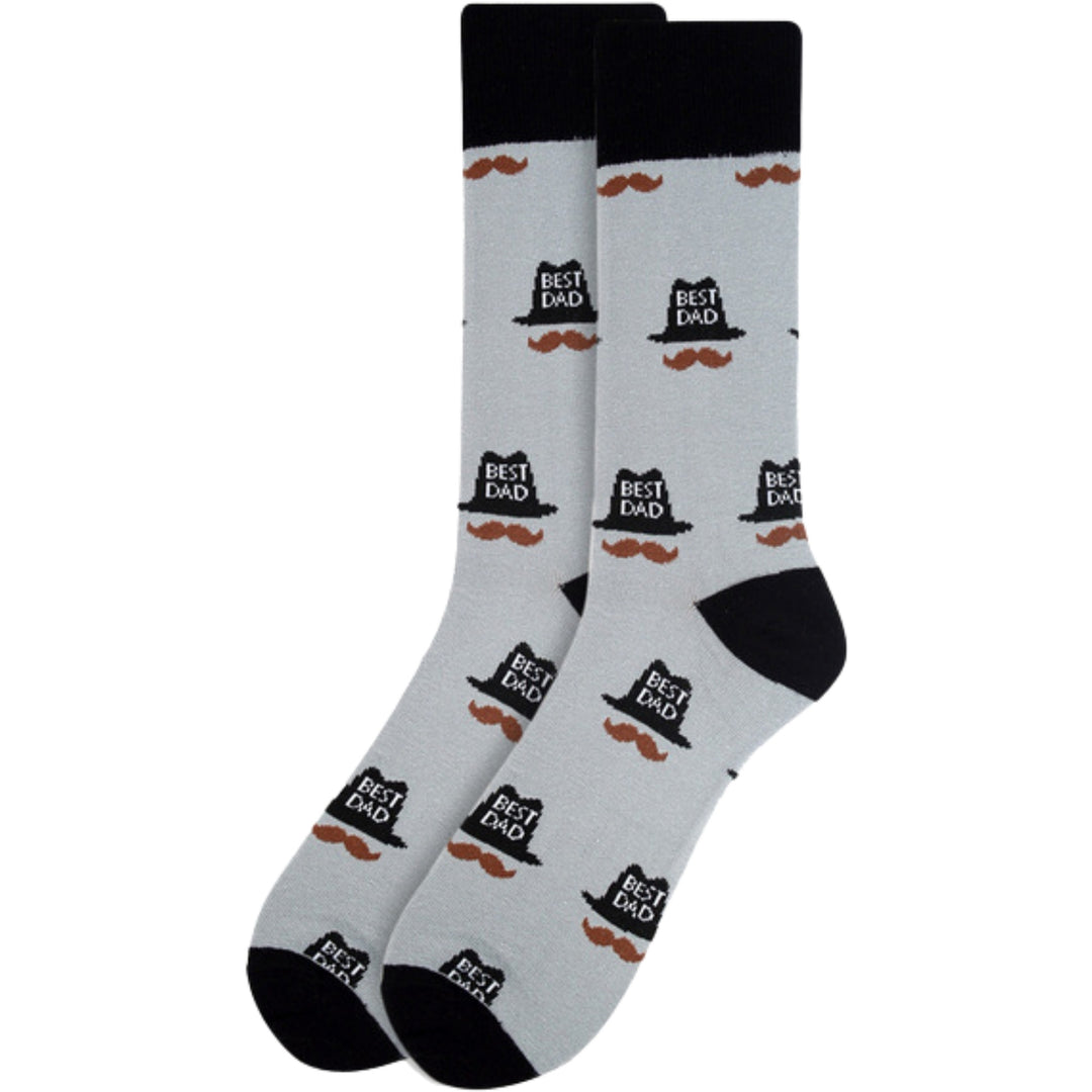 Best Dad Hat and Mustache Crew Novelty Socks - Gray
