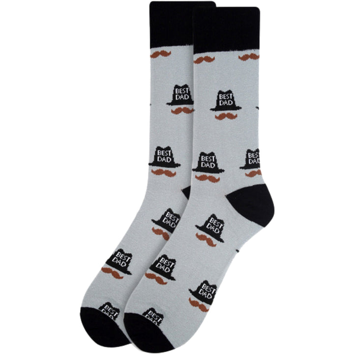 Best Dad Hat and Mustache Crew Novelty Socks - Gray
