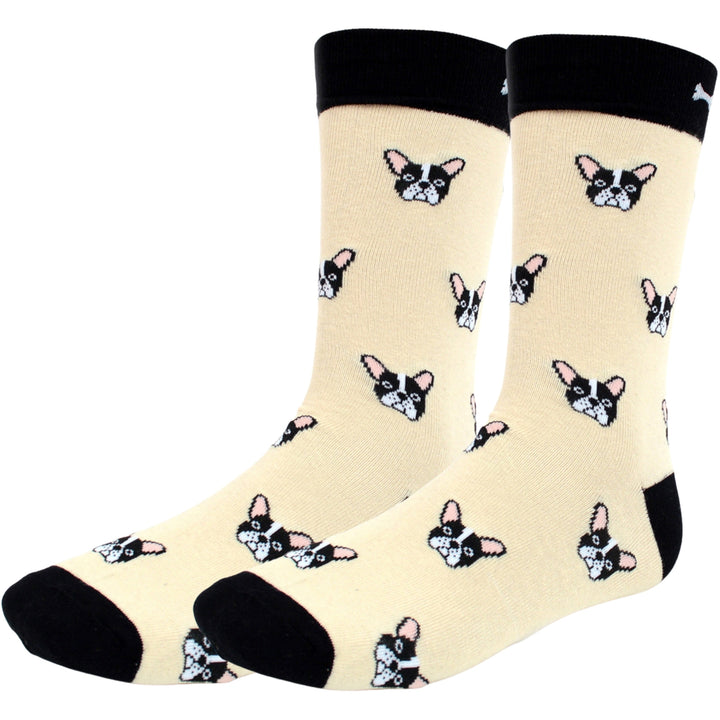 French Bulldog Crew Novelty Socks - Beige