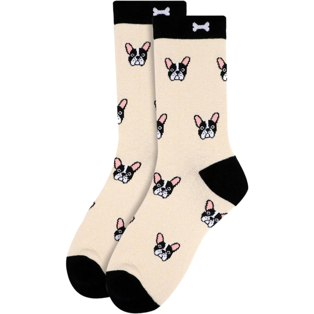 French Bulldog Crew Novelty Socks - Beige