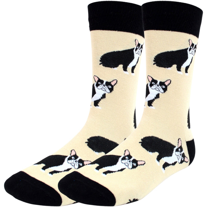 Sitting French Bulldog Crew Novelty Socks - Beige