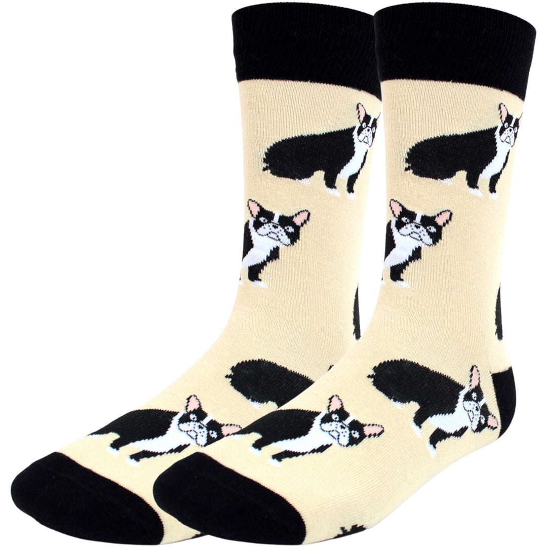 Sitting French Bulldog Crew Novelty Socks - Beige